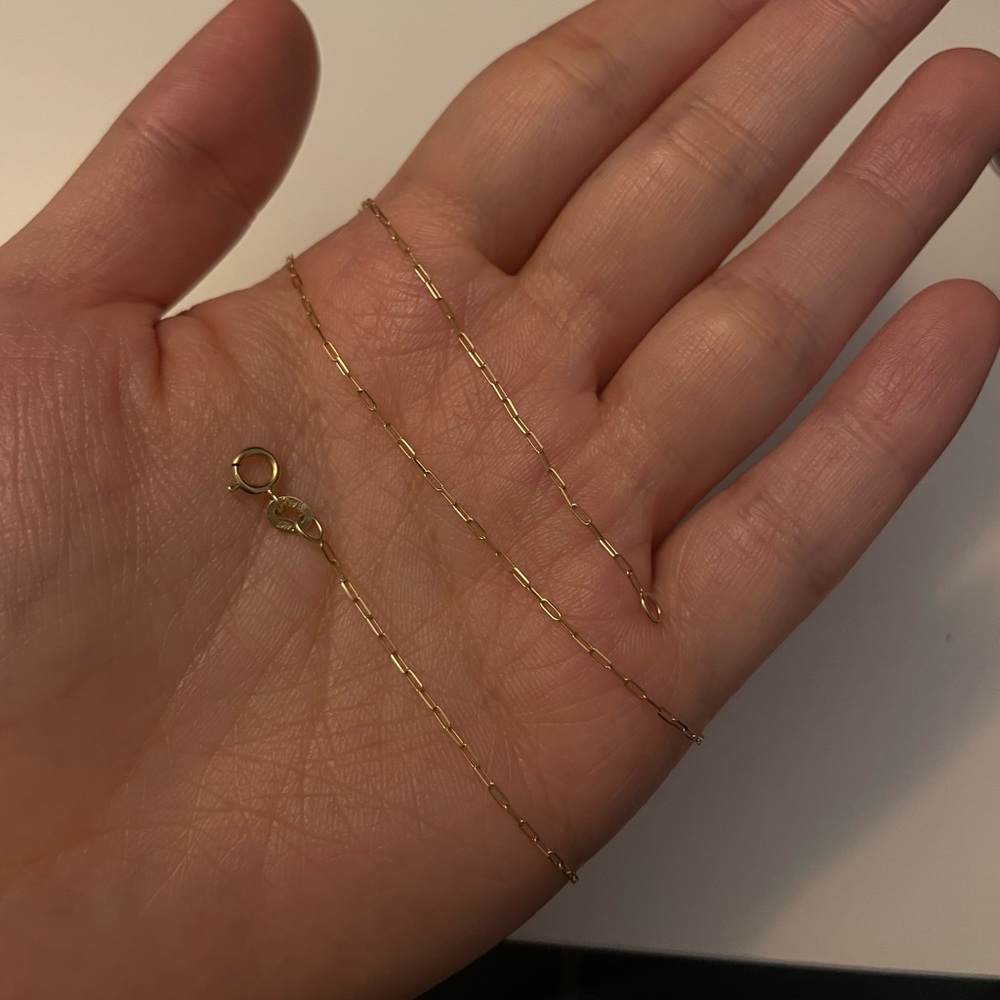 14K solid yellow gold dainty paperclip chain 16 inch